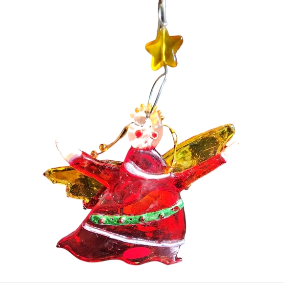 Vintage Lot of Three Glass & Capiz Shell Angels & Bird Christmas Tree Ornaments - Picture 2 of 14